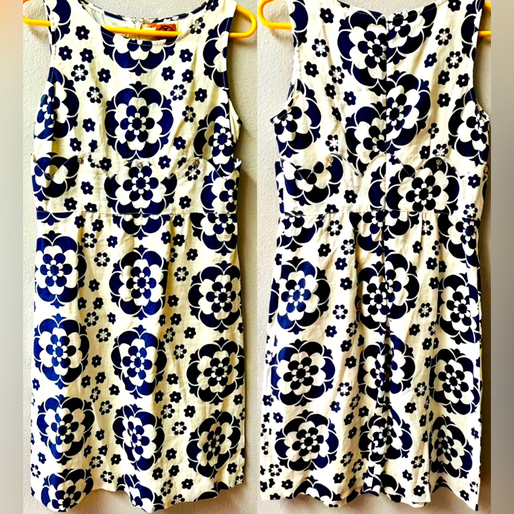 Tory Burch Mod Scalloped Waist Purple/White Mini Dress Womens Size 6